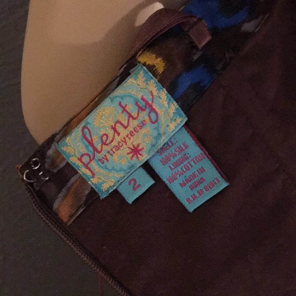 Silk Patterned Strapless Dress - image 6